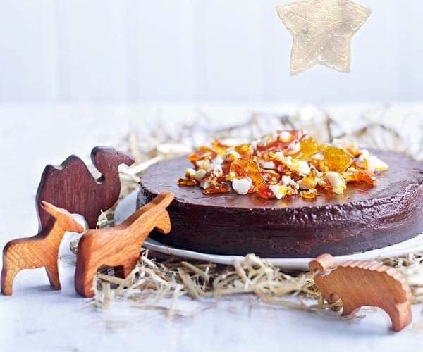 Chocolate, marsala and coffee torte with macadamia brittle