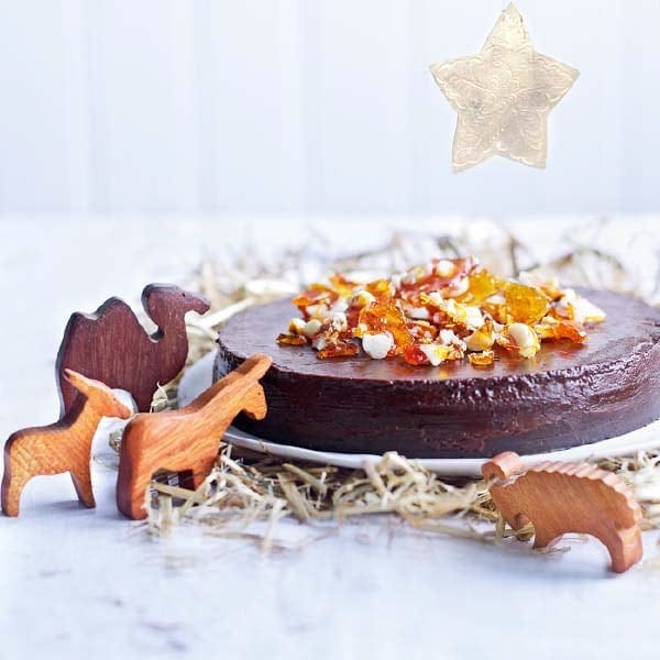 Chocolate, marsala and coffee torte with macadamia brittle