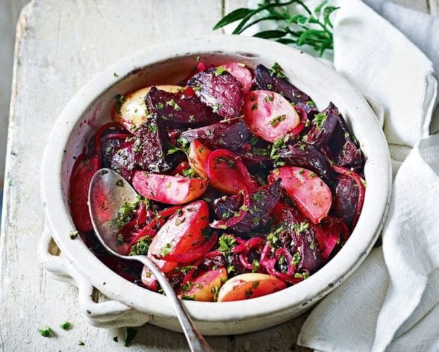Beetroot, potato and red onion salad