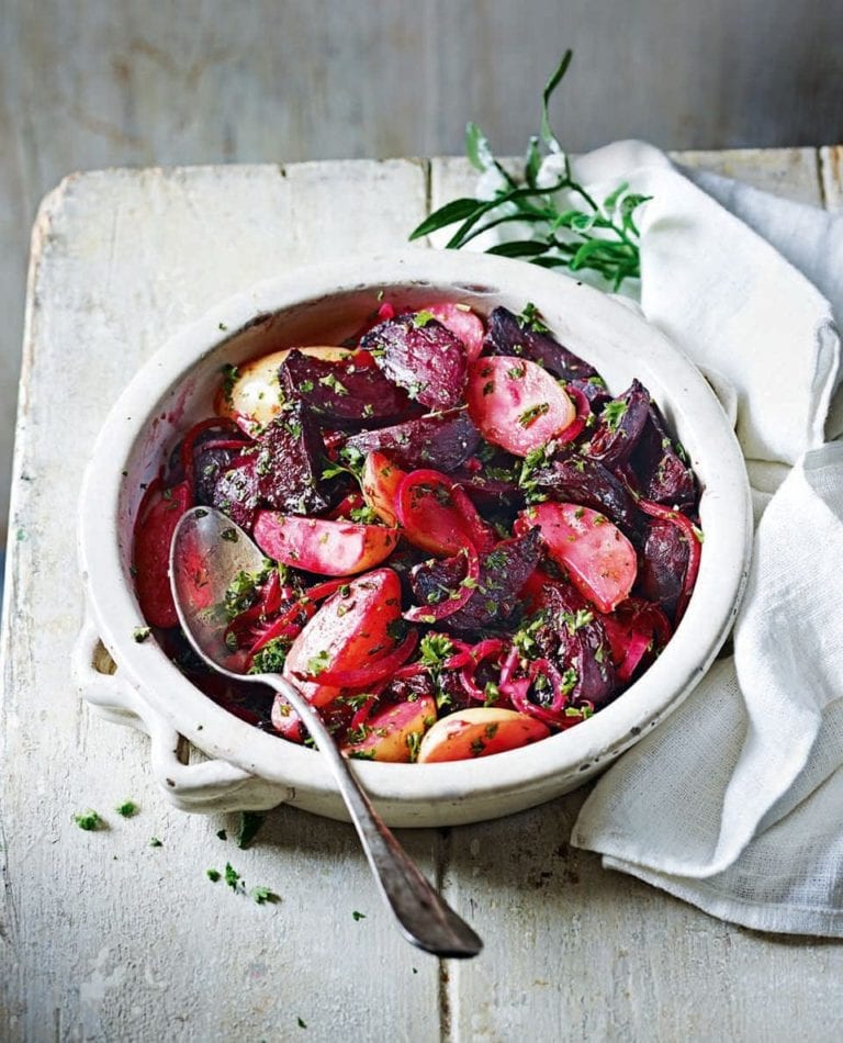 Beetroot, potato and red onion salad