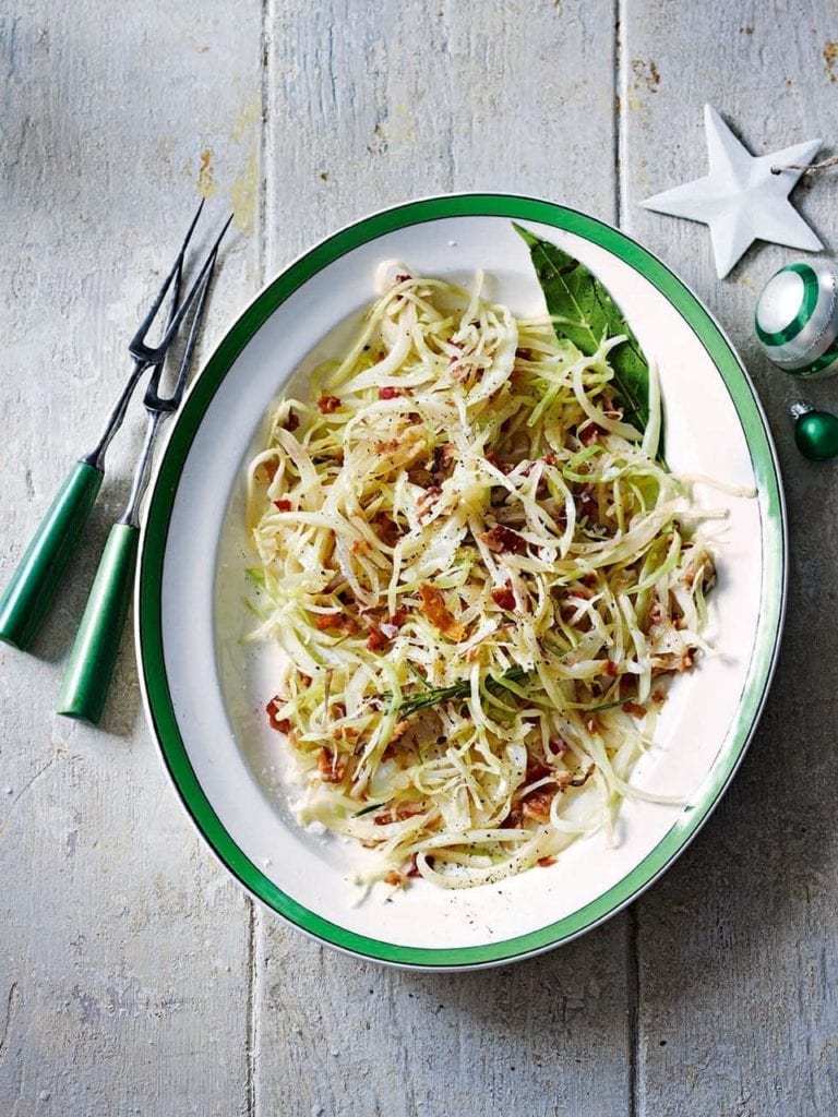 Warm cabbage and pancetta slaw