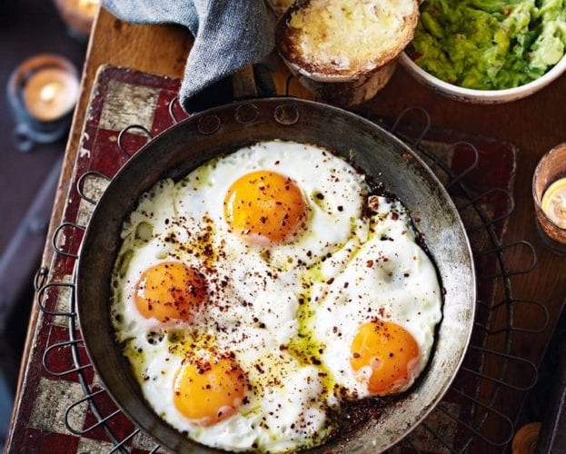 One-pan chilli eggs with guacamole