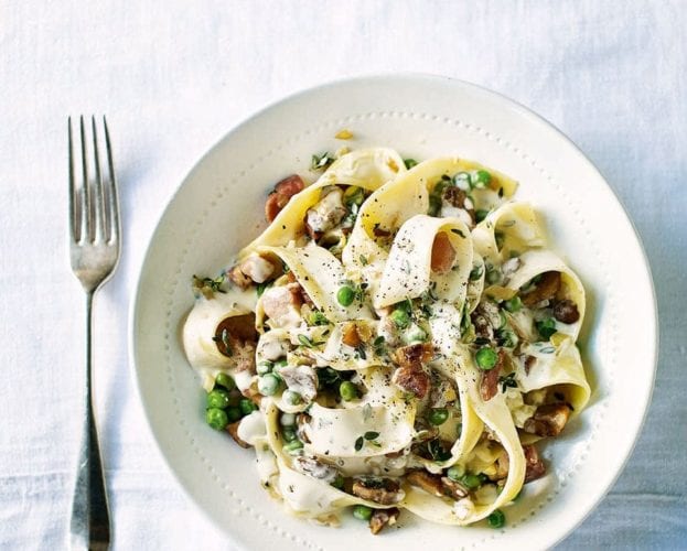 Crispy pancetta, thyme and chestnut pappardelle
