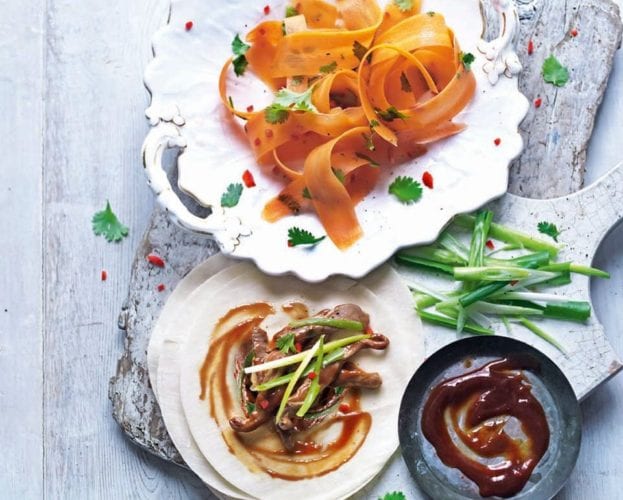 Duck pancakes with pickled carrot salad