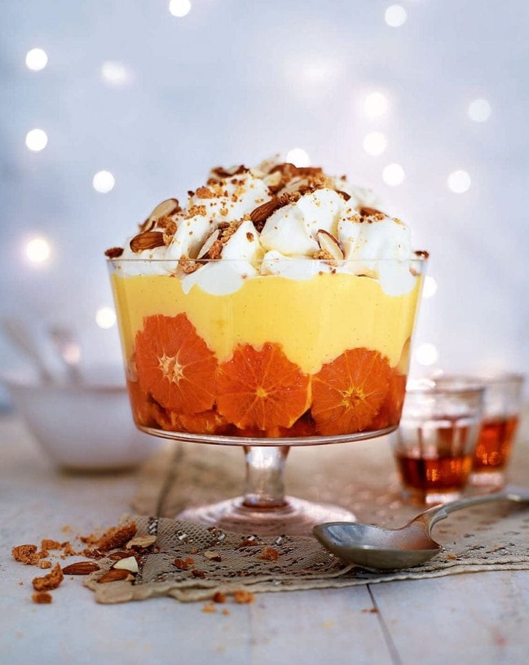Caramelised clementine and almond trifle