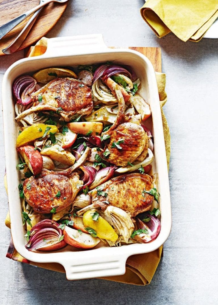 Cider-baked pork with apple and fennel