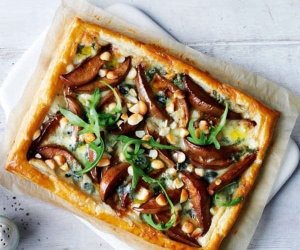 Blue cheese, pear and rocket puff pastry tart