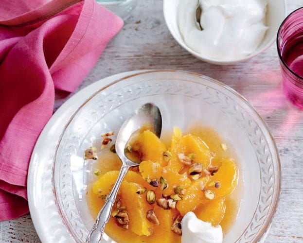 Vanilla cheesecake with blood oranges and caramel