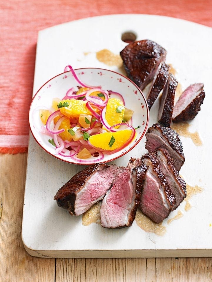 Five-spice duck with ginger, onion and orange salad