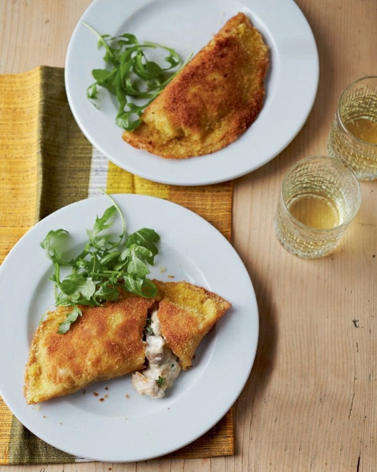 Creamy chicken and mushroom crispy pancakes