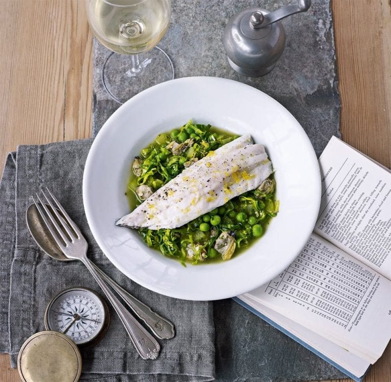 Steamed sea bass with cockle pistou