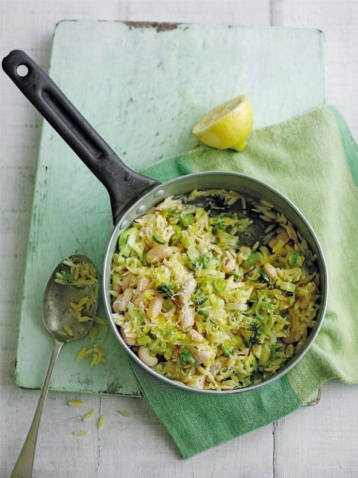 Leek, lemon and white bean orzo