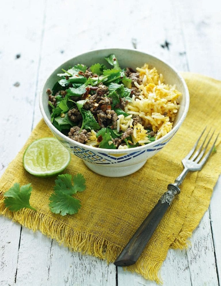 Thai beef larb with egg-fried rice