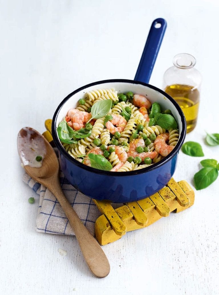 Prawn and pea pasta with lemon crème fraîche