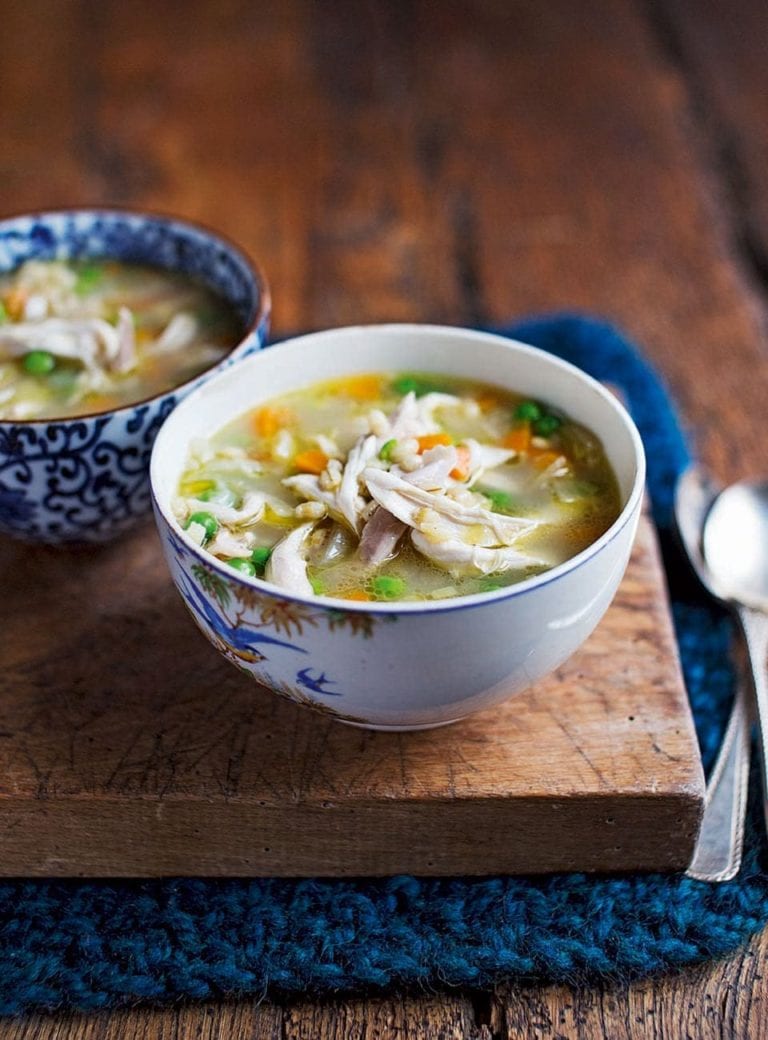 Chicken and pearl barley broth