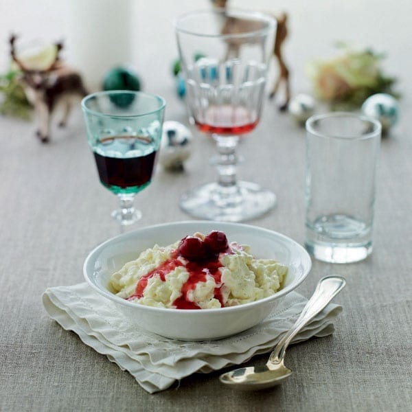 Rice pudding with hot cherry sauce