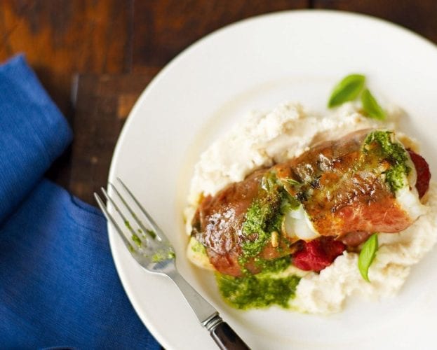 Quick prosciutto haddock with butter bean mash