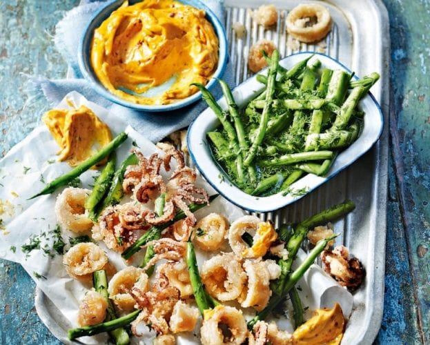Crispy squid with harissa mayonnaise