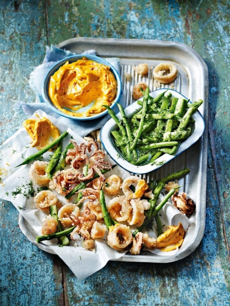 Crispy squid with harissa mayonnaise