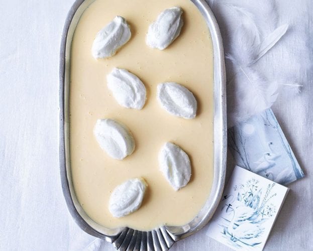 Floating clouds in elderflower custard with syrup