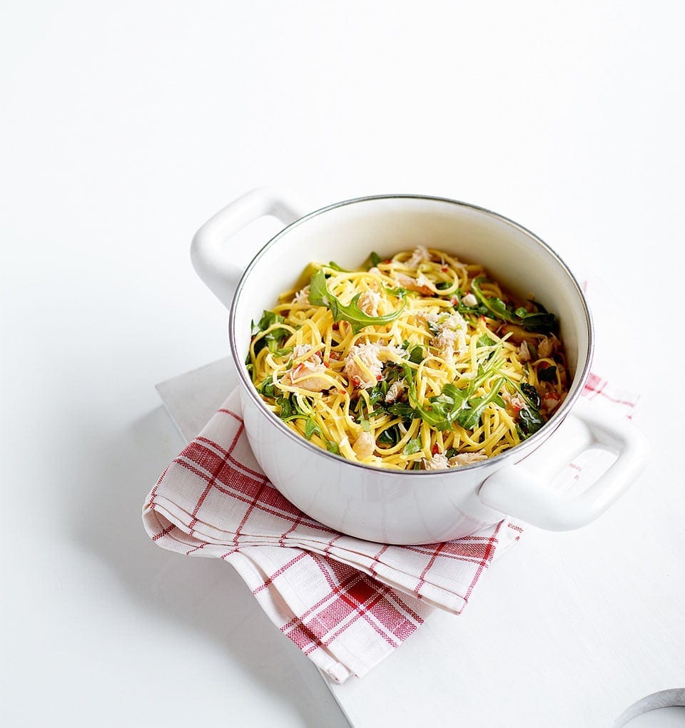 Quick spicy crab, chilli and lemon pasta recipe delicious. magazine