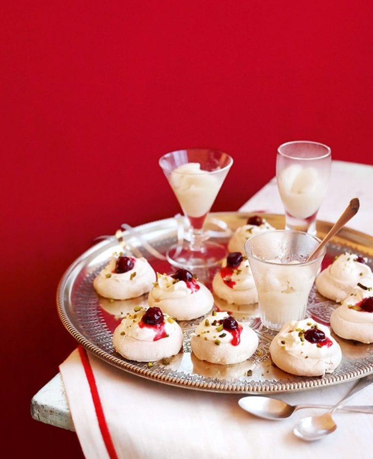 Mini meringues with boozy cranberries