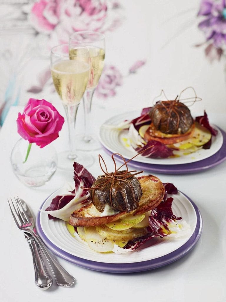 Goat’s cheese baked in vine leaves with winter salad recipe