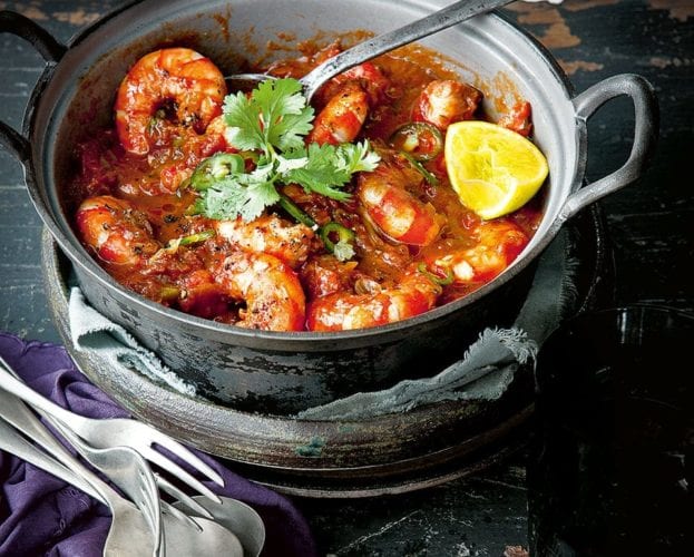 Smoky prawns with tomato and coriander