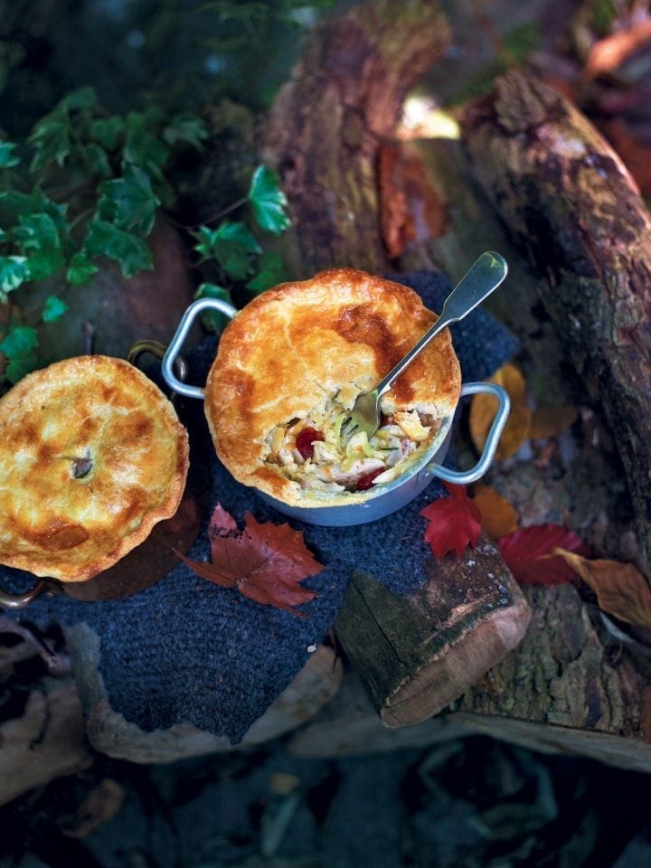 Chicken, chorizo and cider pot pies