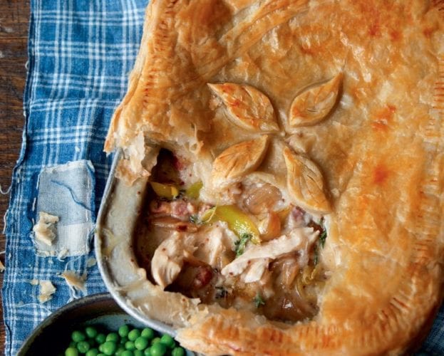 Roast chicken, ham and leek pie