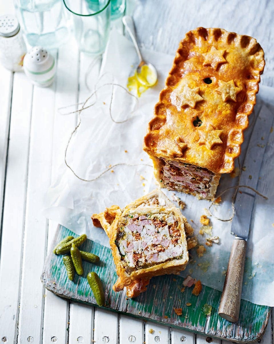 Chicken, ham, chorizo and herb raised pie recipe | delicious. magazine
