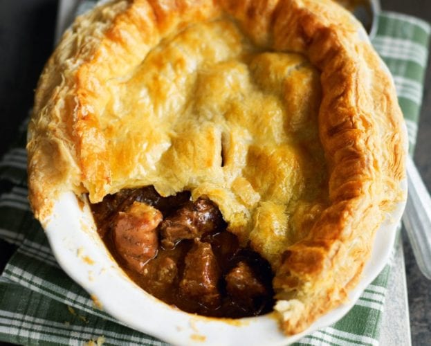 Puff pastry beef and mushroom pie