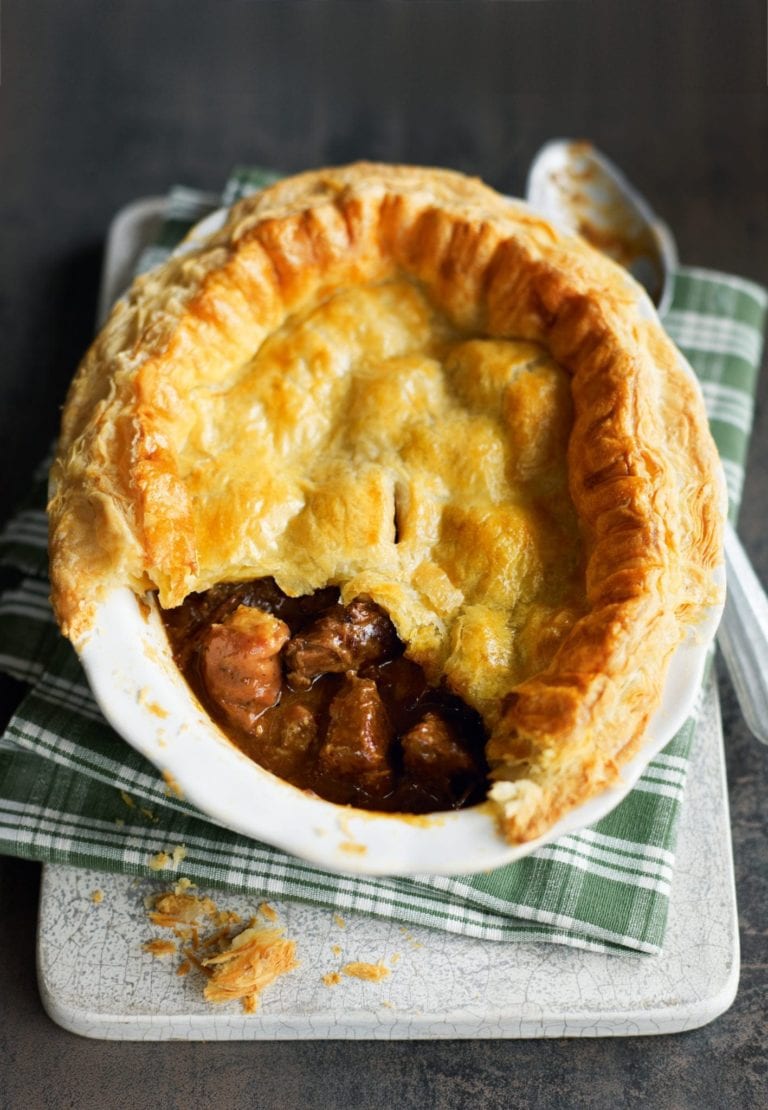 Puff pastry beef and mushroom pie