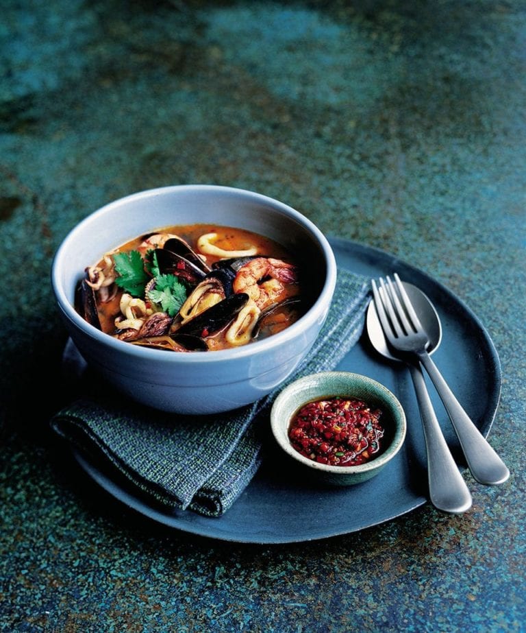 Mussel, squid and prawn stew with harissa