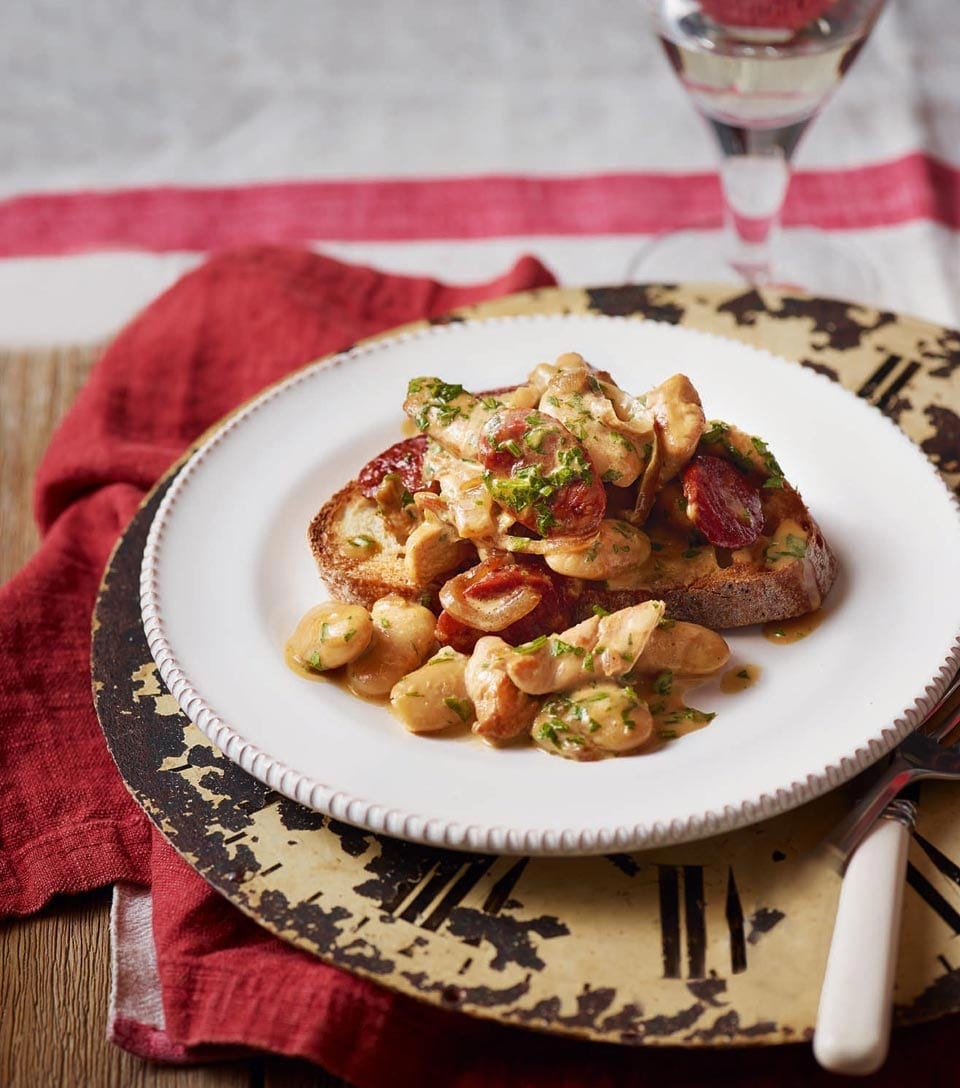 Chicken, chorizo and beans on toast recipe delicious. magazine