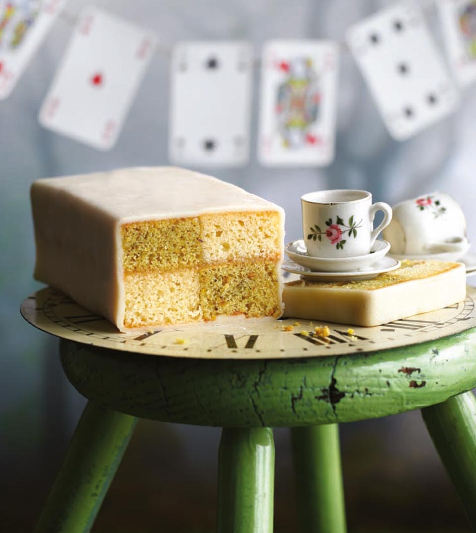 Pistachio Lemon Battenberg Cake with Pistachio Marzipan - Little Sugar Snaps