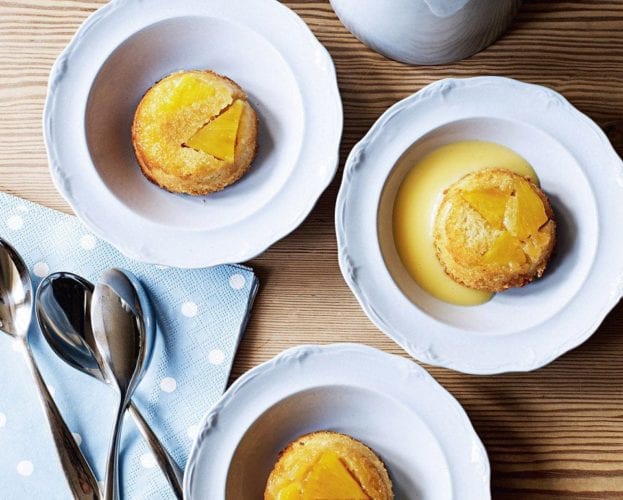 Mango puddings with chilli syrup