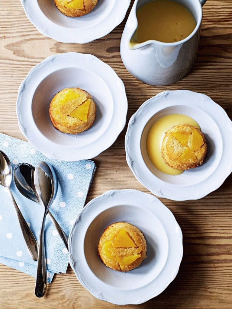 Pineapple puddings with custard