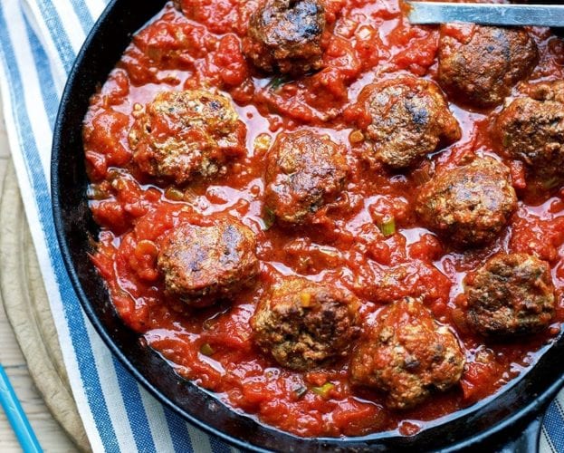 Beef meatballs in a pan