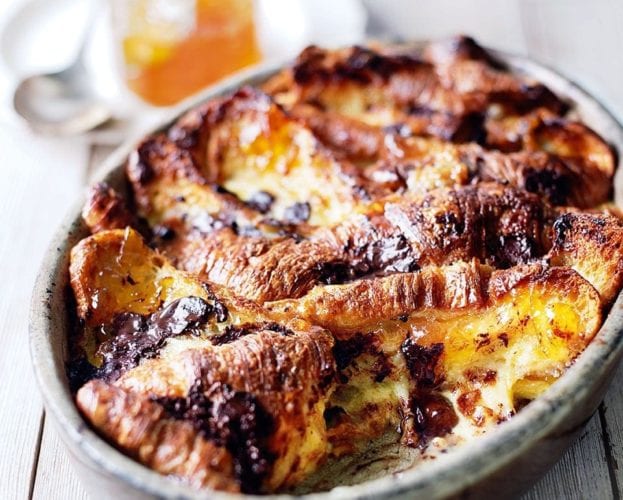 Bread and butter pudding made with croissants