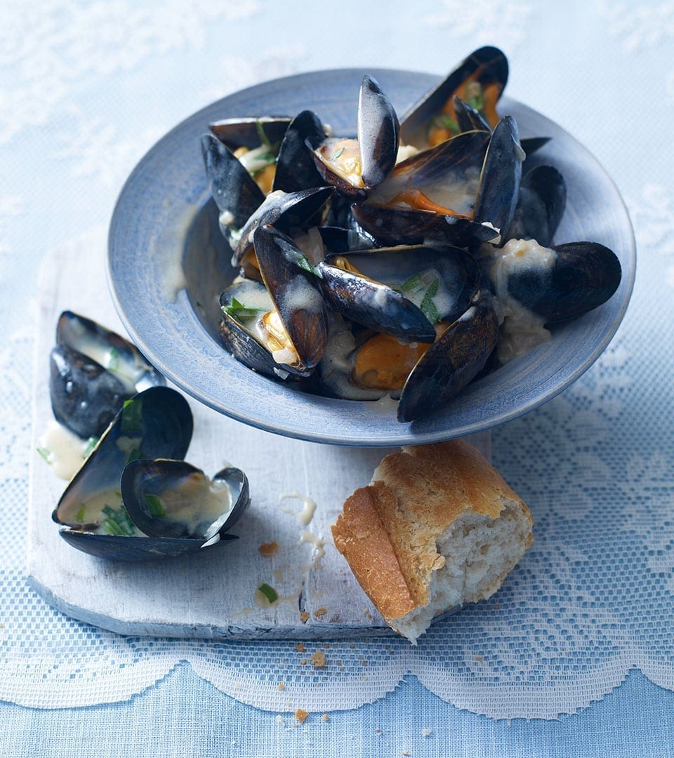 Mussels with tarragon and crème fraîche recipe delicious. magazine