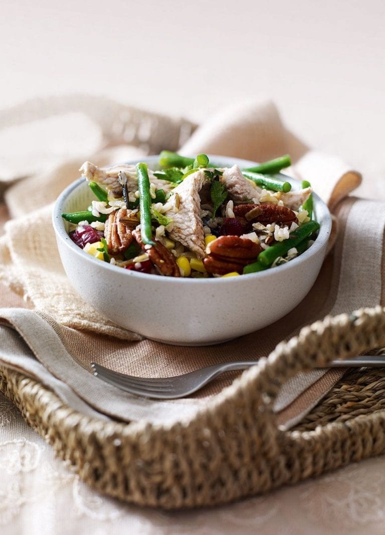 Turkey and wild rice pilaf with pecans and cranberries