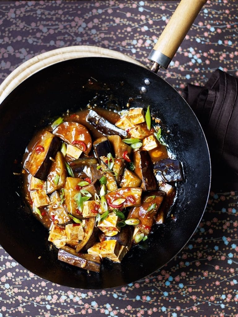 Aubergine and tofu stir-fry