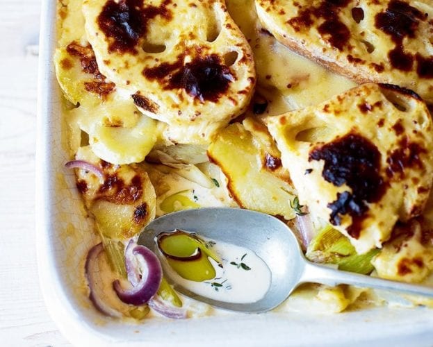 Jerusalem artichoke and goat’s cheese puff pastry tart