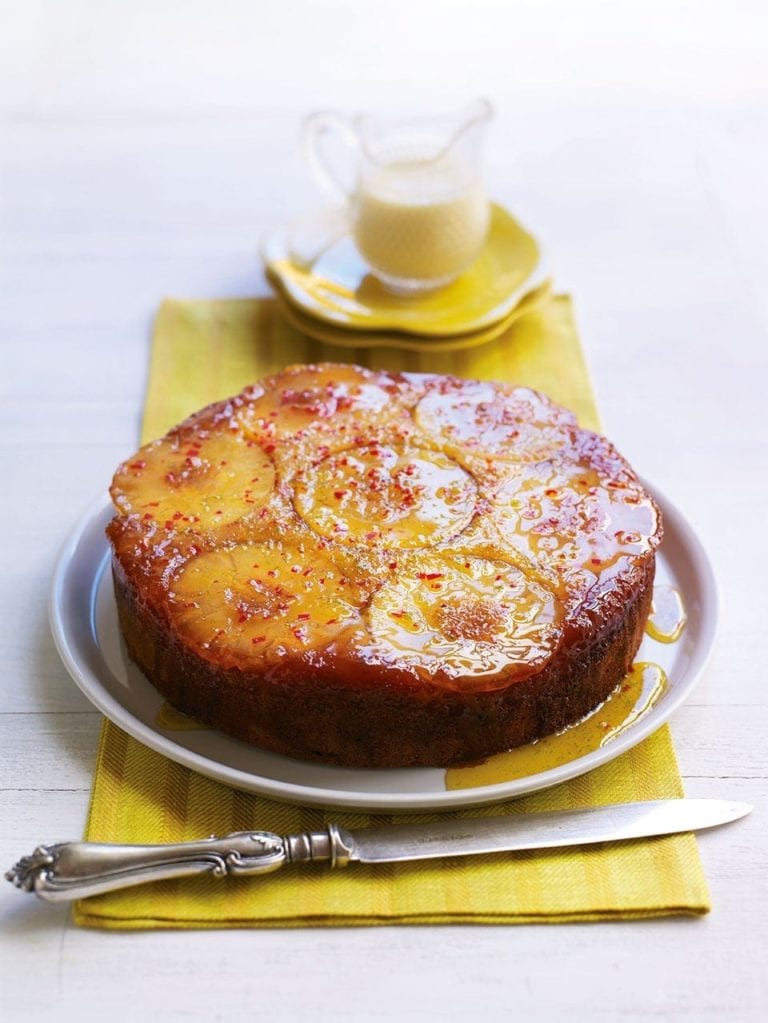 Pineapple and chilli upside-down cake