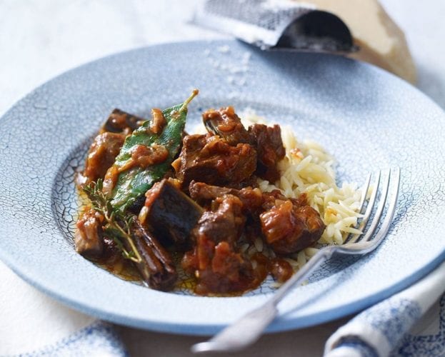 Slow-cooked lamb and aubgerines