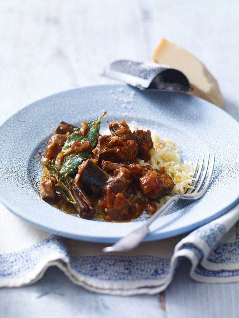 Slow-cooked lamb with aubergines