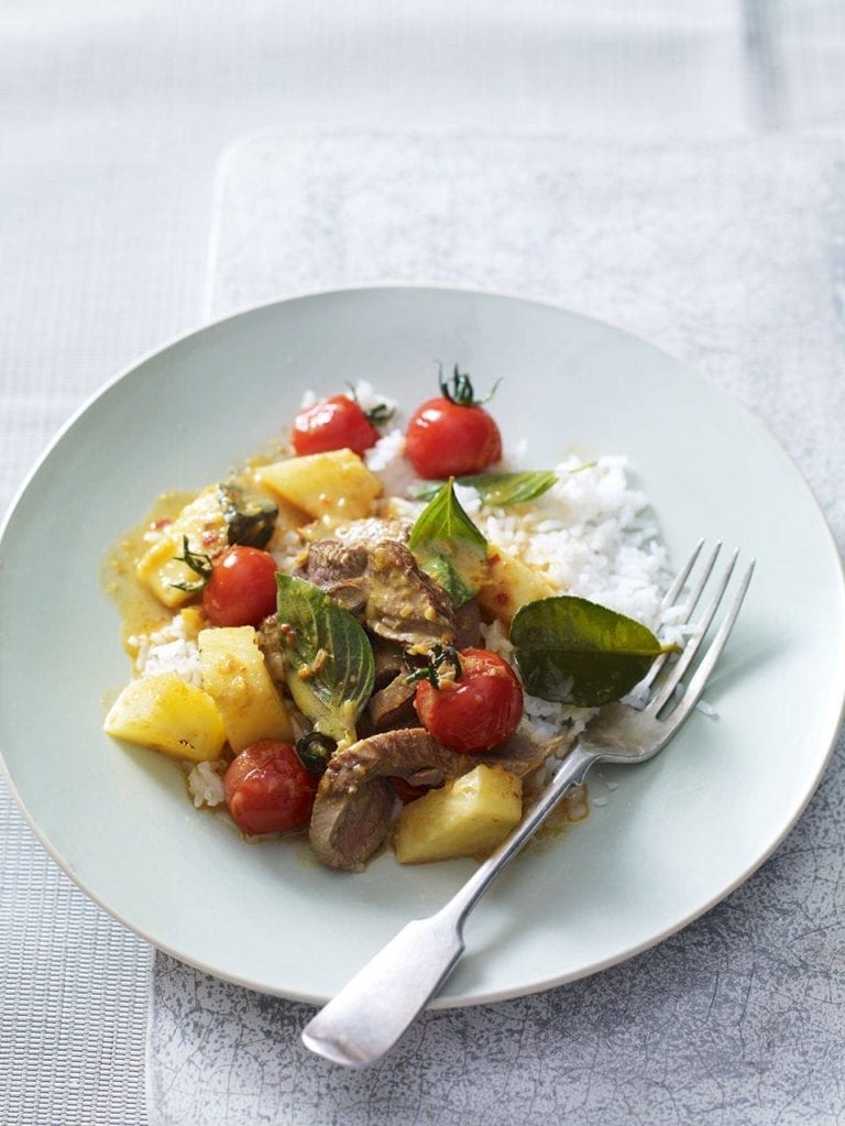 Red duck curry with cherry tomatoes and pineapple