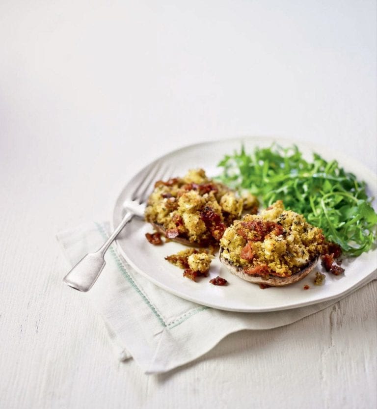 Pancetta, couscous and feta-stuffed portobello mushrooms