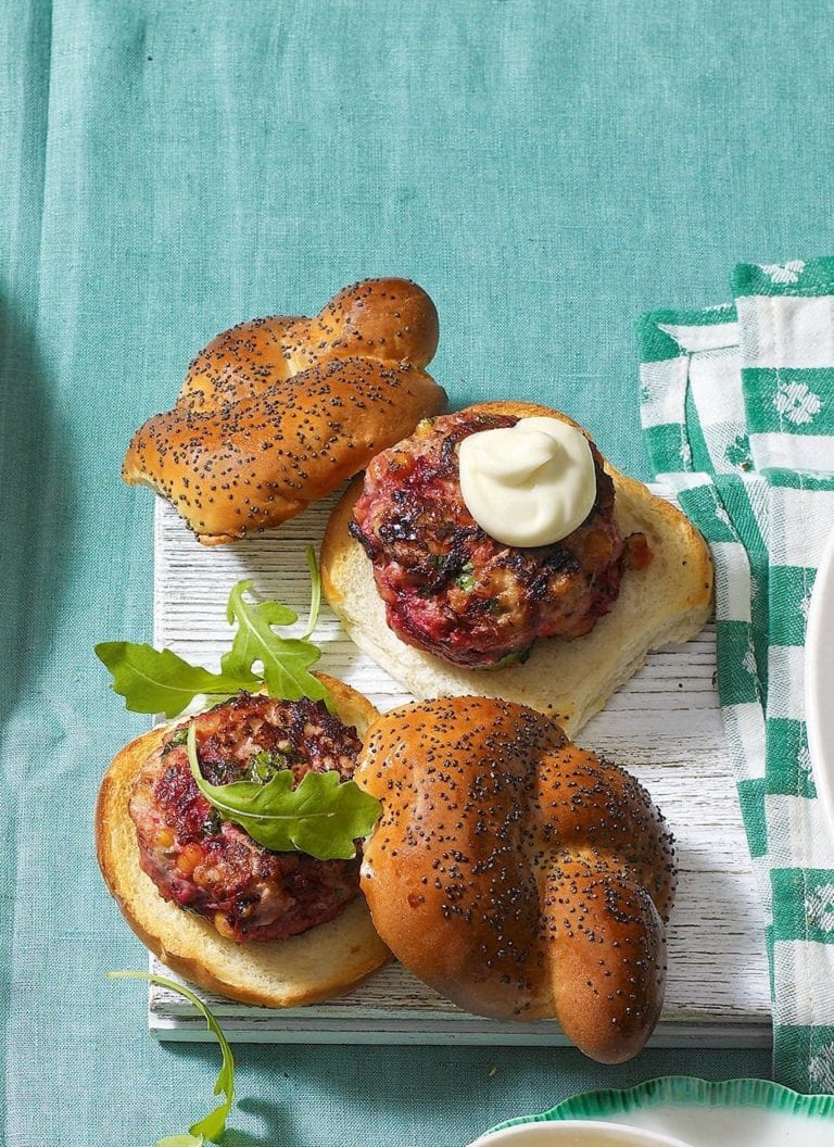 Turkey, beetroot and chickpea burgers